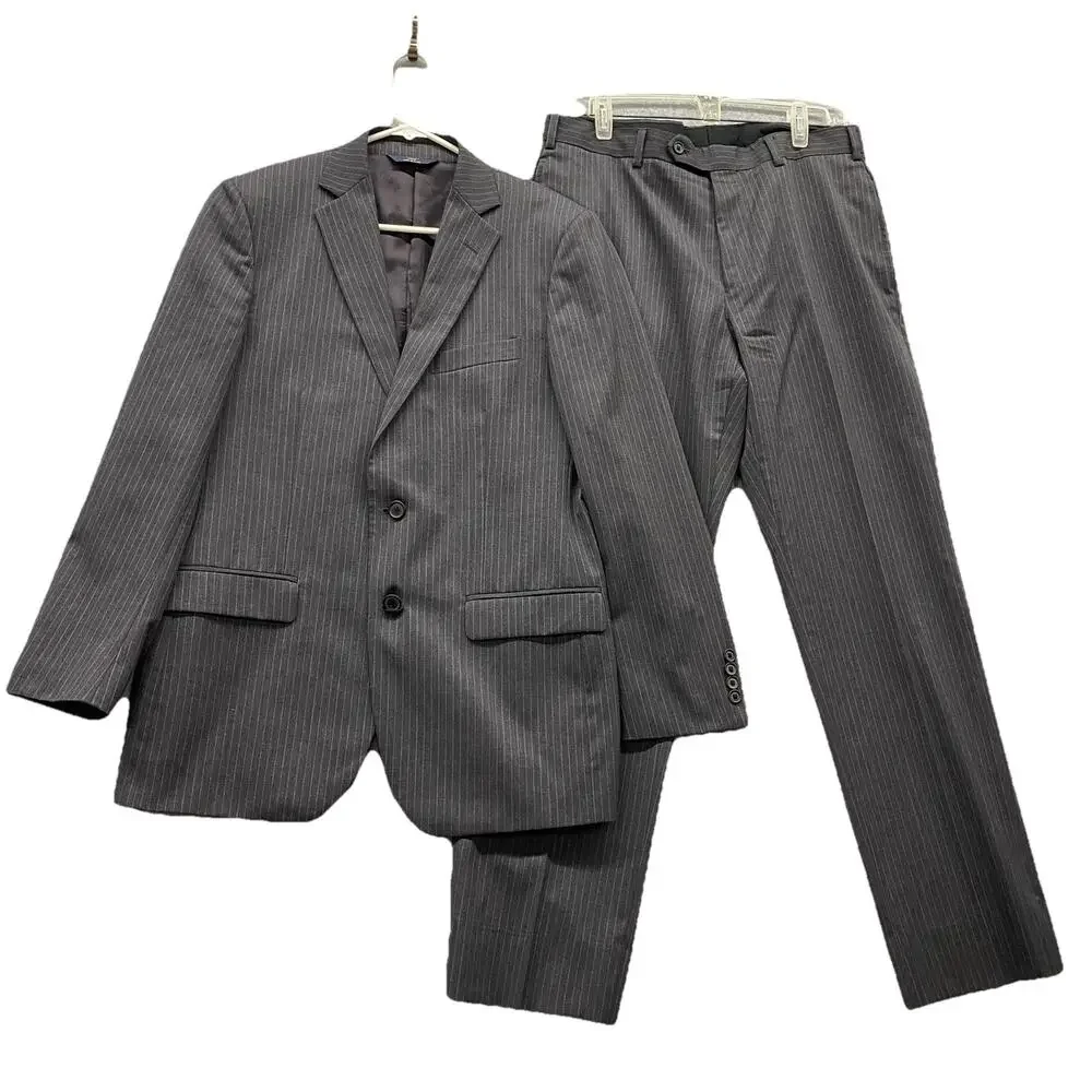 Brooks Brothers 346 Fitzgerald Fit Charcoal Gray Pinstripe Wool Suit 39R 34x30